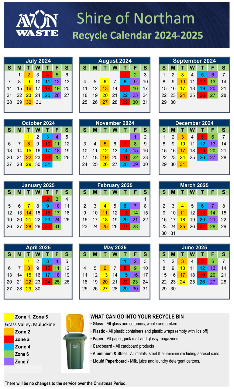 Public Notice 2024/2025 Recycling Calendar » Shire of Northam